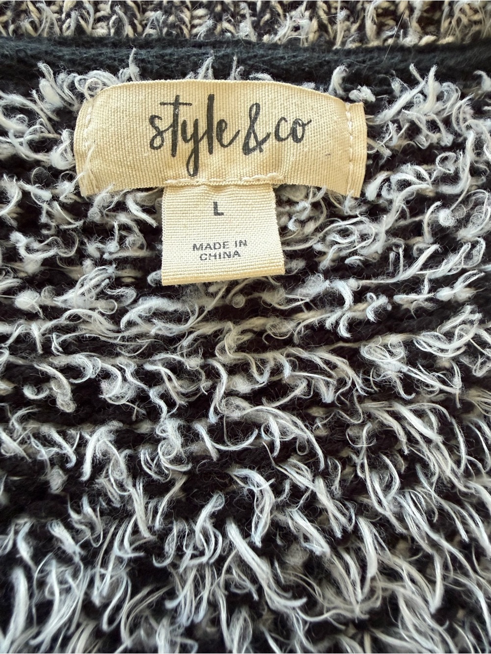 Style & Co. Fuzzy Striped Crewneck Sweater - Black & White - Picture 3 of 8
